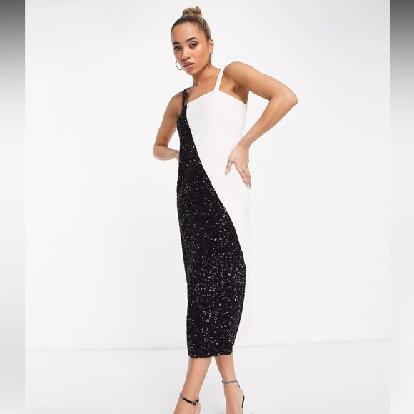 & Other Stories Dresses & Skirts - & Other Stories Color Block Black and White Sequin Midi Dress New with Tags